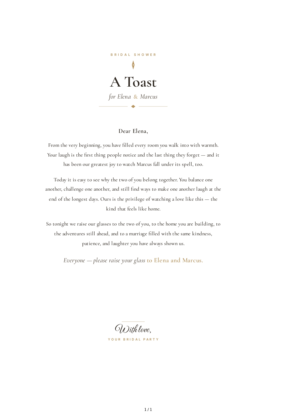 Bridal Shower Wedding Toast - Free AI Wedding Toast Generator, 50+ Real Wedding Toast Examples