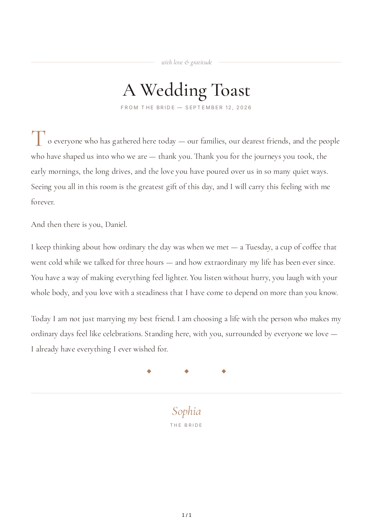 Bride Wedding Toast - Free AI Wedding Toast Generator, 50+ Real Wedding Toast Examples