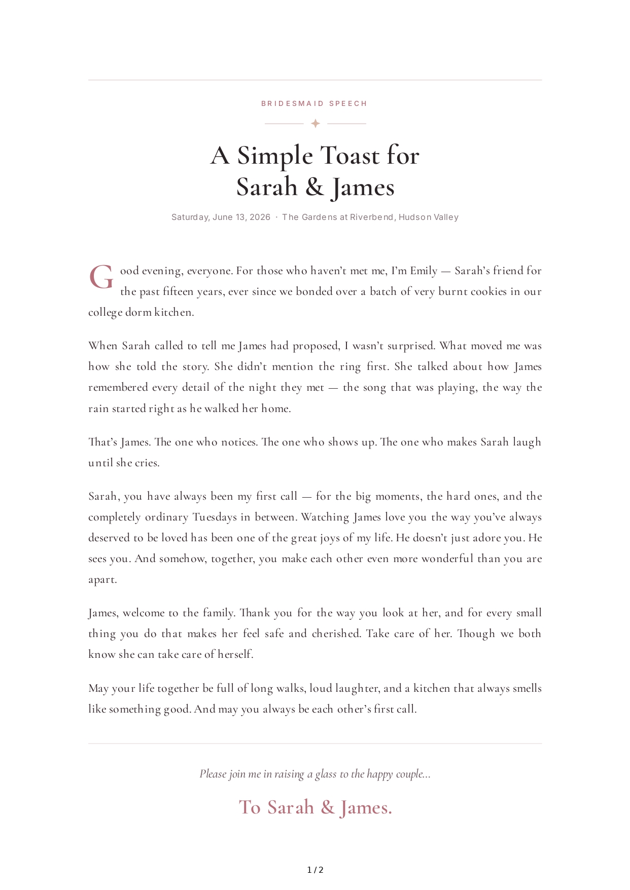 Bridesmaid Wedding Toast - Free AI Wedding Toast Generator, 50+ Real Wedding Toast Examples