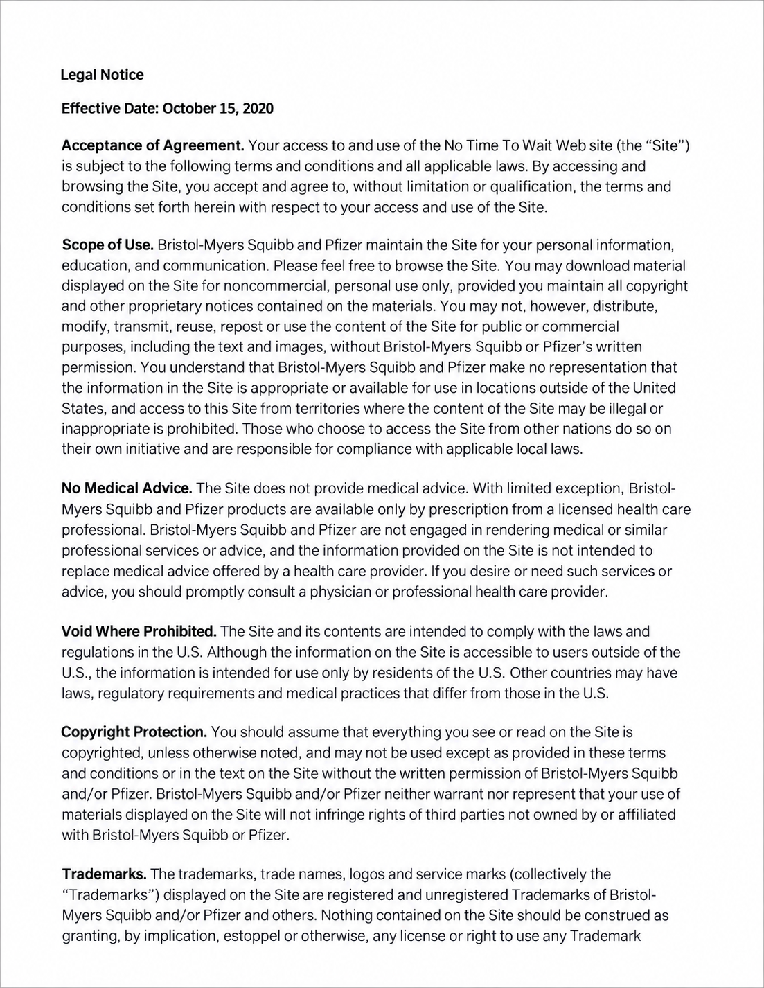 Bristol Myers Squibb Pfizer Legal Notice - Free AI Notice Generator, 50+ Real Notice Examples