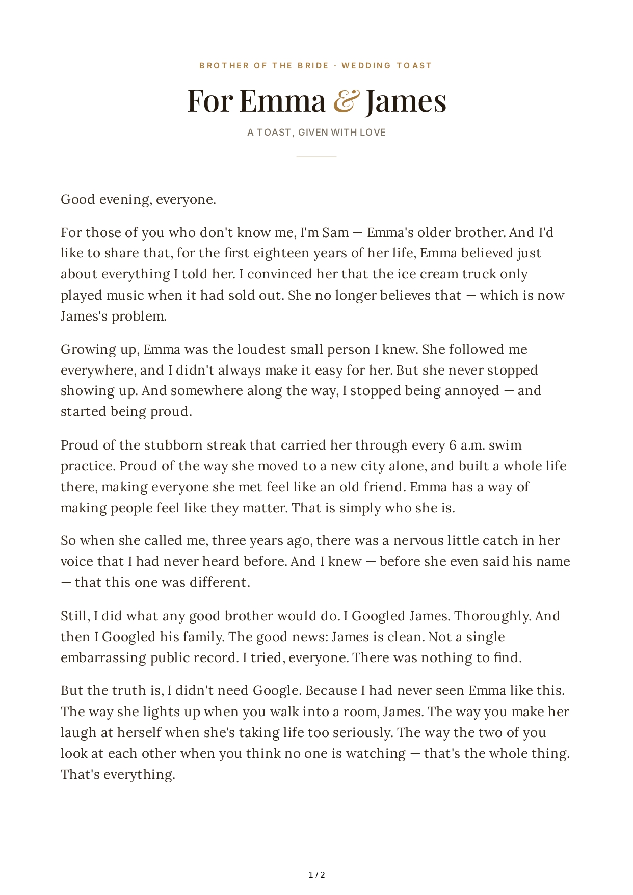 Brother of the Bride Wedding Toast - Free AI Wedding Toast Generator, 50+ Real Wedding Toast Examples