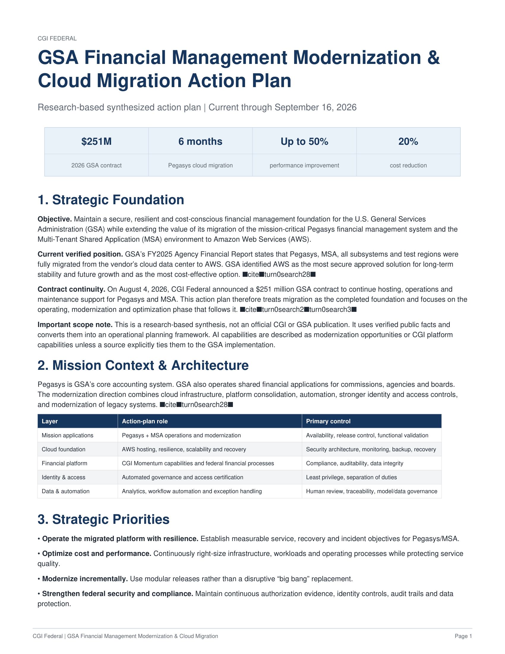 CGI Federal’s GSA Financial Management Modernization & Cloud Migration Action Plan - Free AI Action Plan Generator, 50+ Real Action Plan Examples