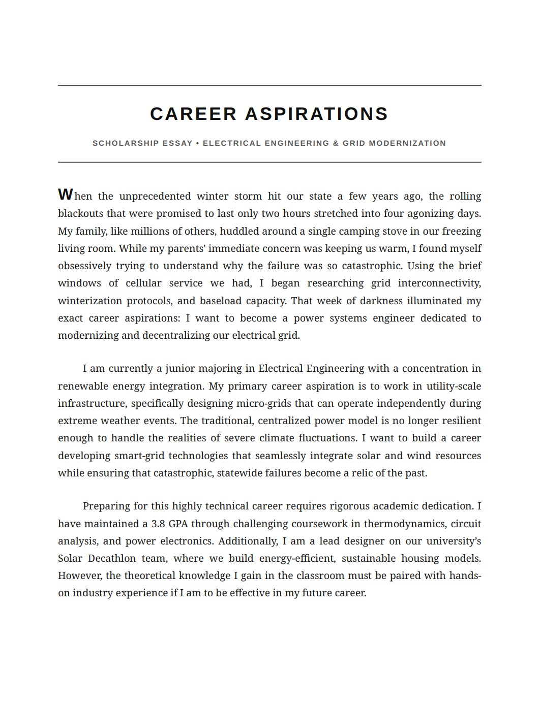 Career Aspirations Scholarship Essay - Free AI Scholarship Essay Generator, 50+ Real Scholarship Essay Examples