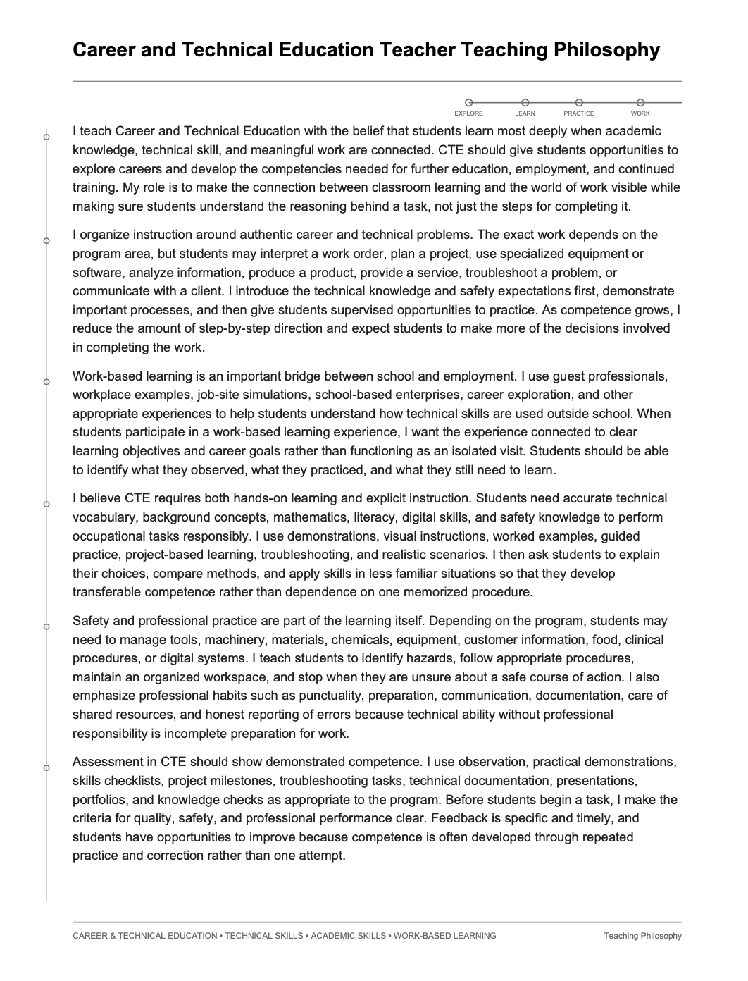 Career and Technical Education Teacher Teaching Philosophy - AI Teaching Philosophy Generator, 50+ Real Teaching Philosophy Examples