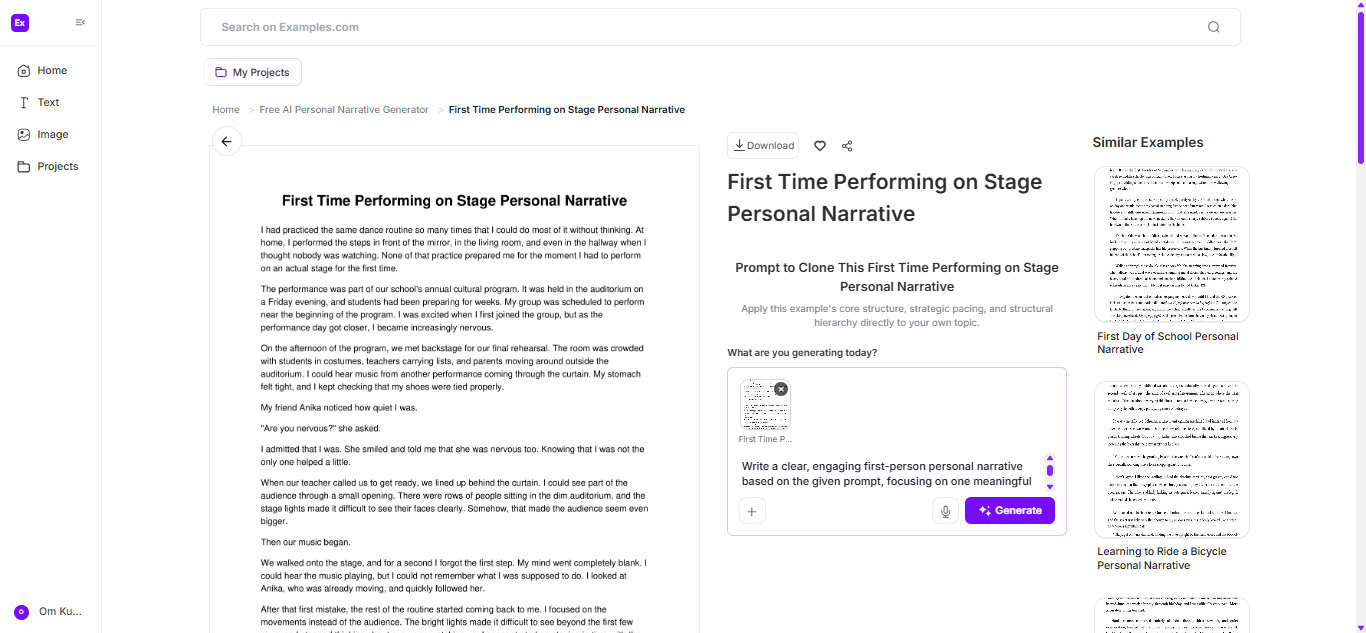 Personal Narrative Examples