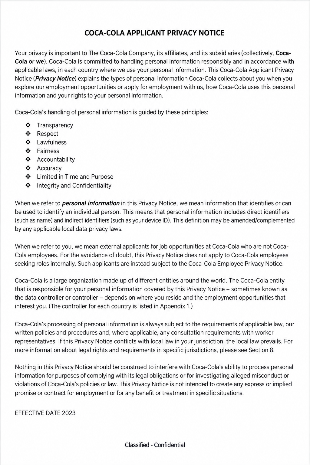 Coca-Cola Applicant Privacy Notice - Free AI Notice Generator, 50+ Real Notice Examples