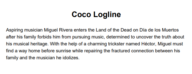 Coco Logline - Free AI Logline Generator, 50+ Real Logline Examples