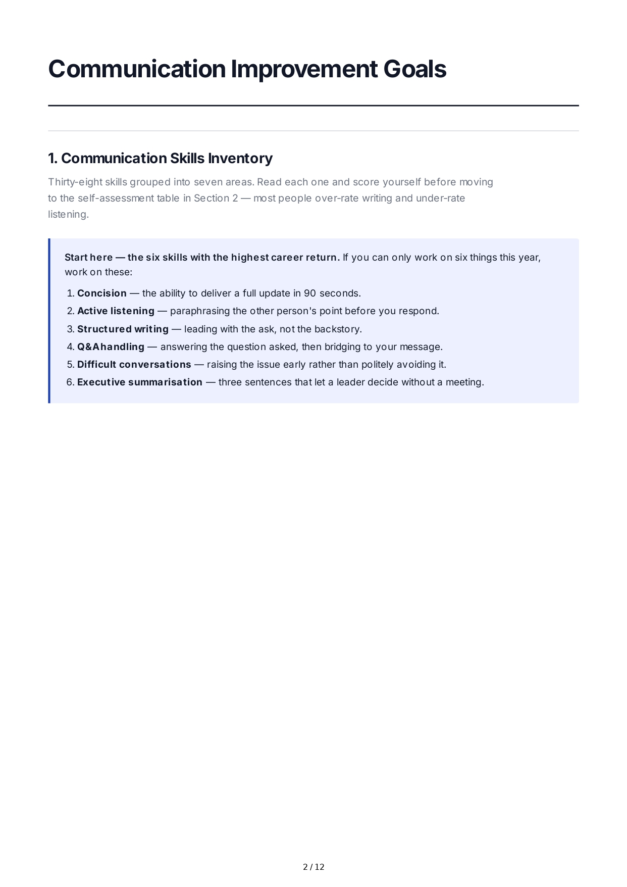 Communication Improvement Professional Goals - Free AI Professional Goals Generator, 50+ Real Professional Goals Examples