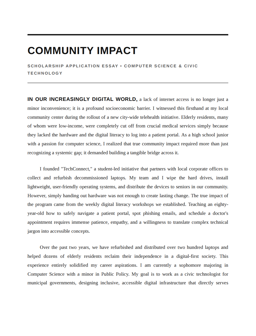 Community Impact Scholarship Essay