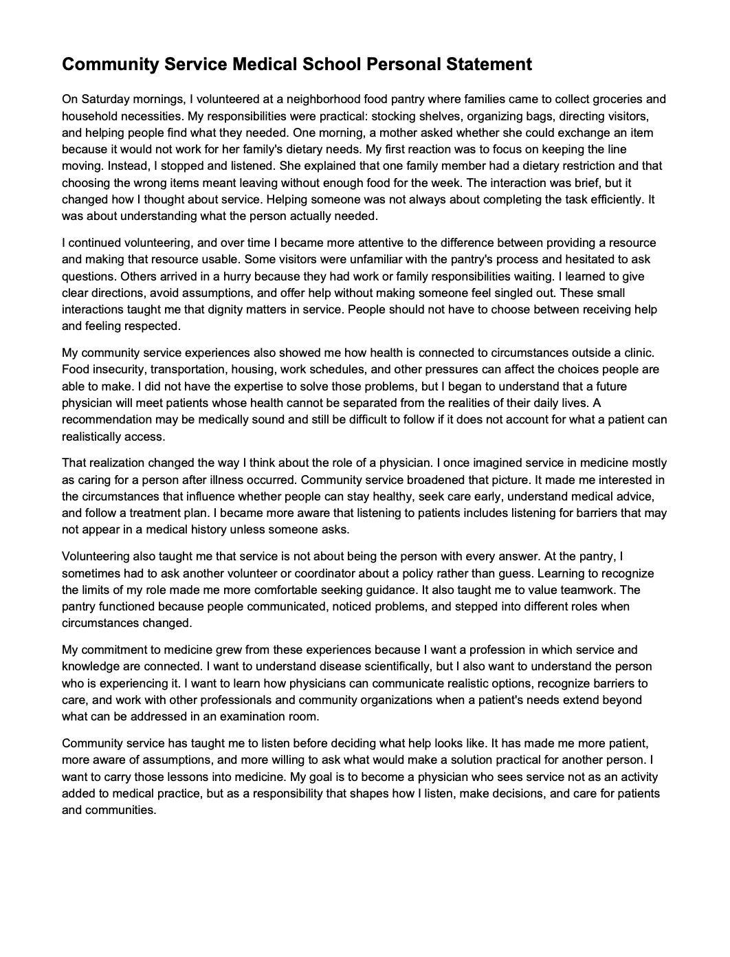 Community Service Medical School Personal Statement - Free AI Medical School Personal Statement Generator, 50+ Real Medical School Personal Statement Examples