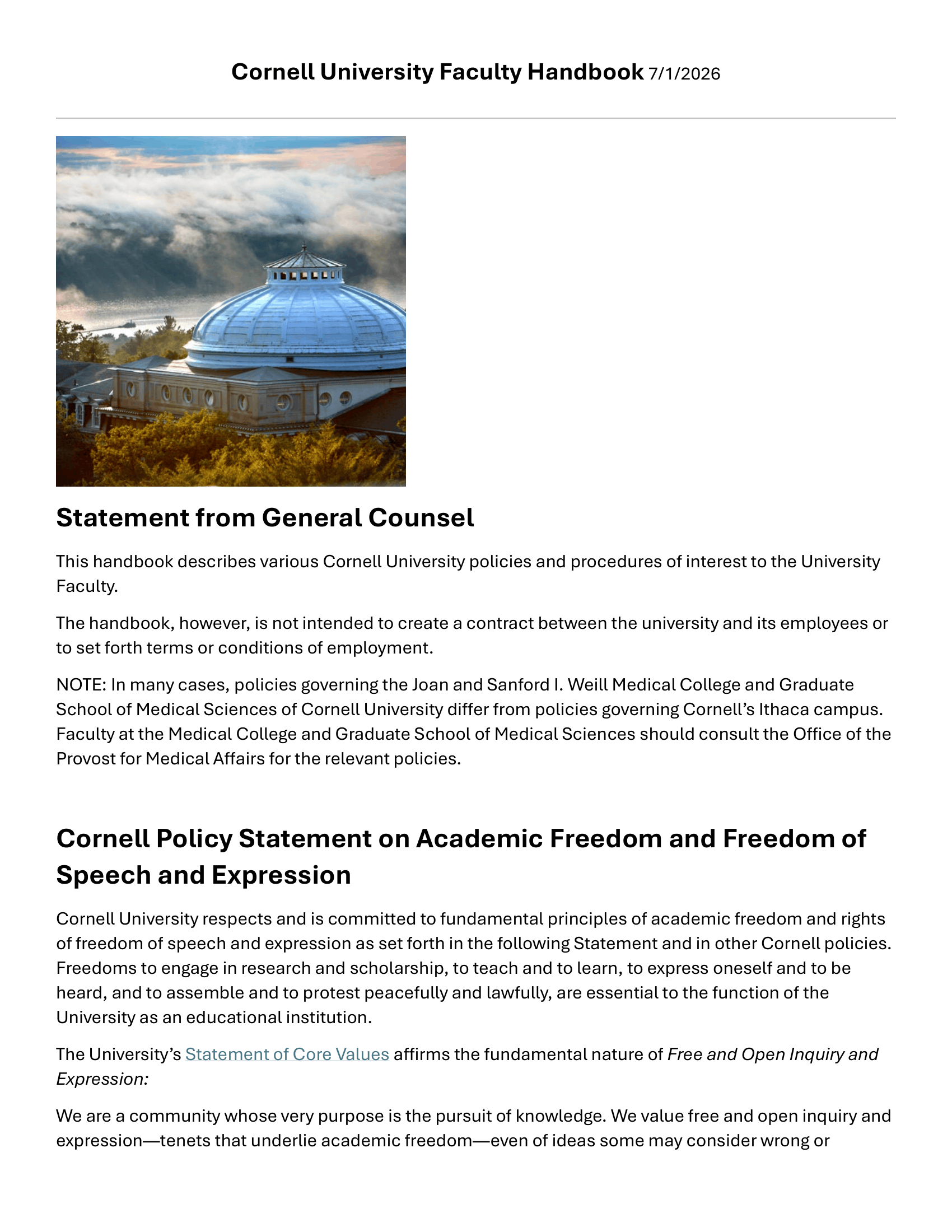 Cornell University Faculty Handbook - Free AI Handbook Generator, 50+ Real Handbook Examples