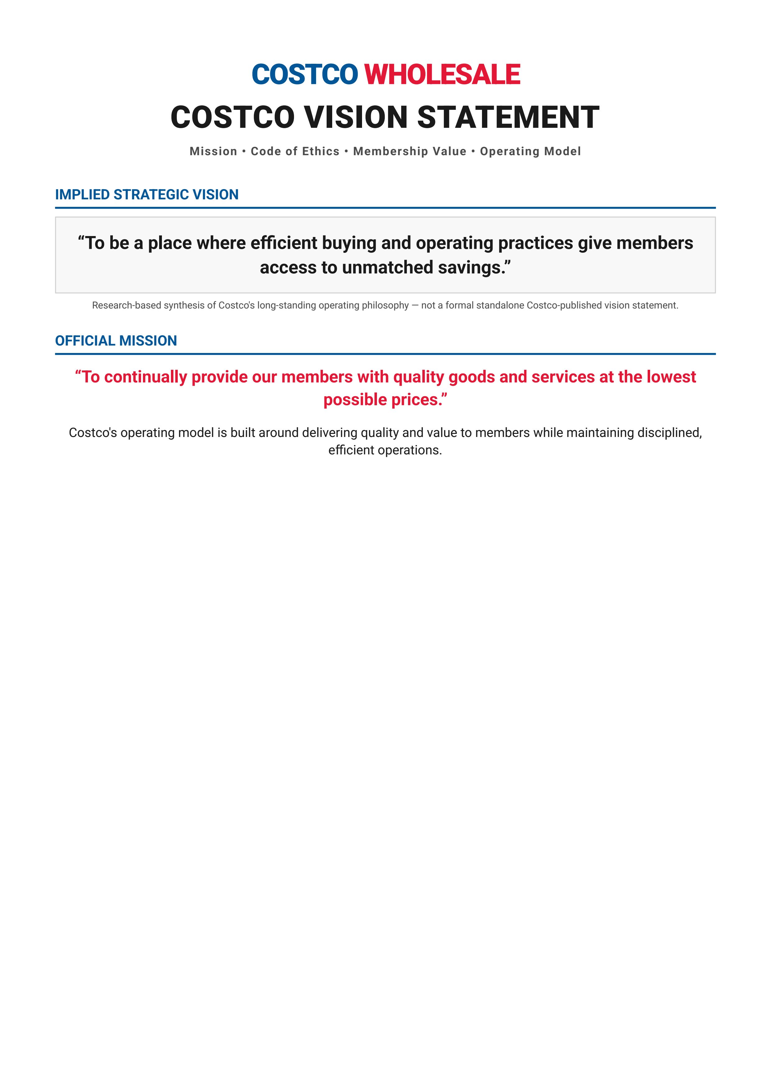 Costco Vision Statement - Free AI Vision Statement Generator, 50+ Real Vision Statement Examples