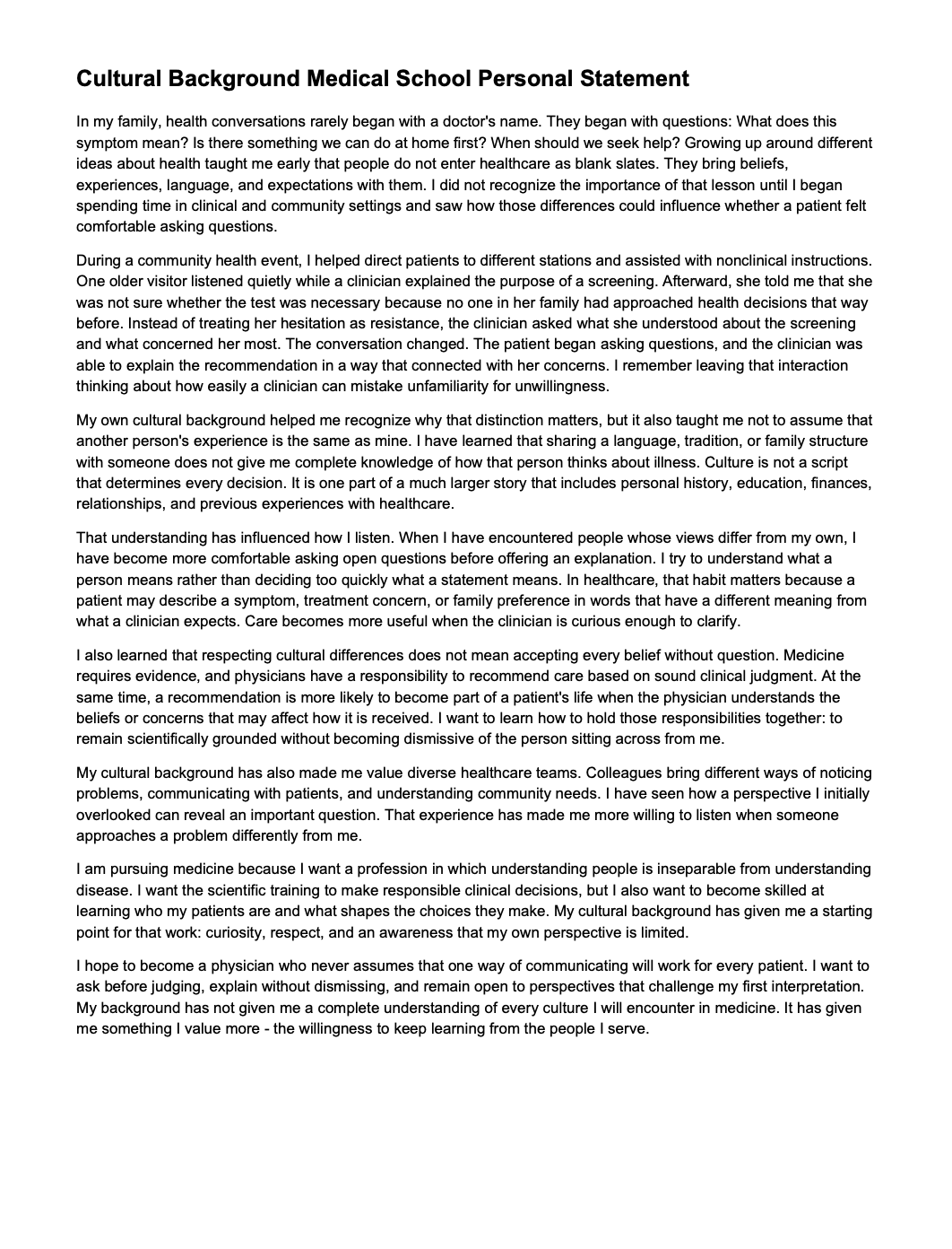 Cultural Background Medical School Personal Statement - Free AI Medical School Personal Statement Generator, 50+ Real Medical School Personal Statement Examples