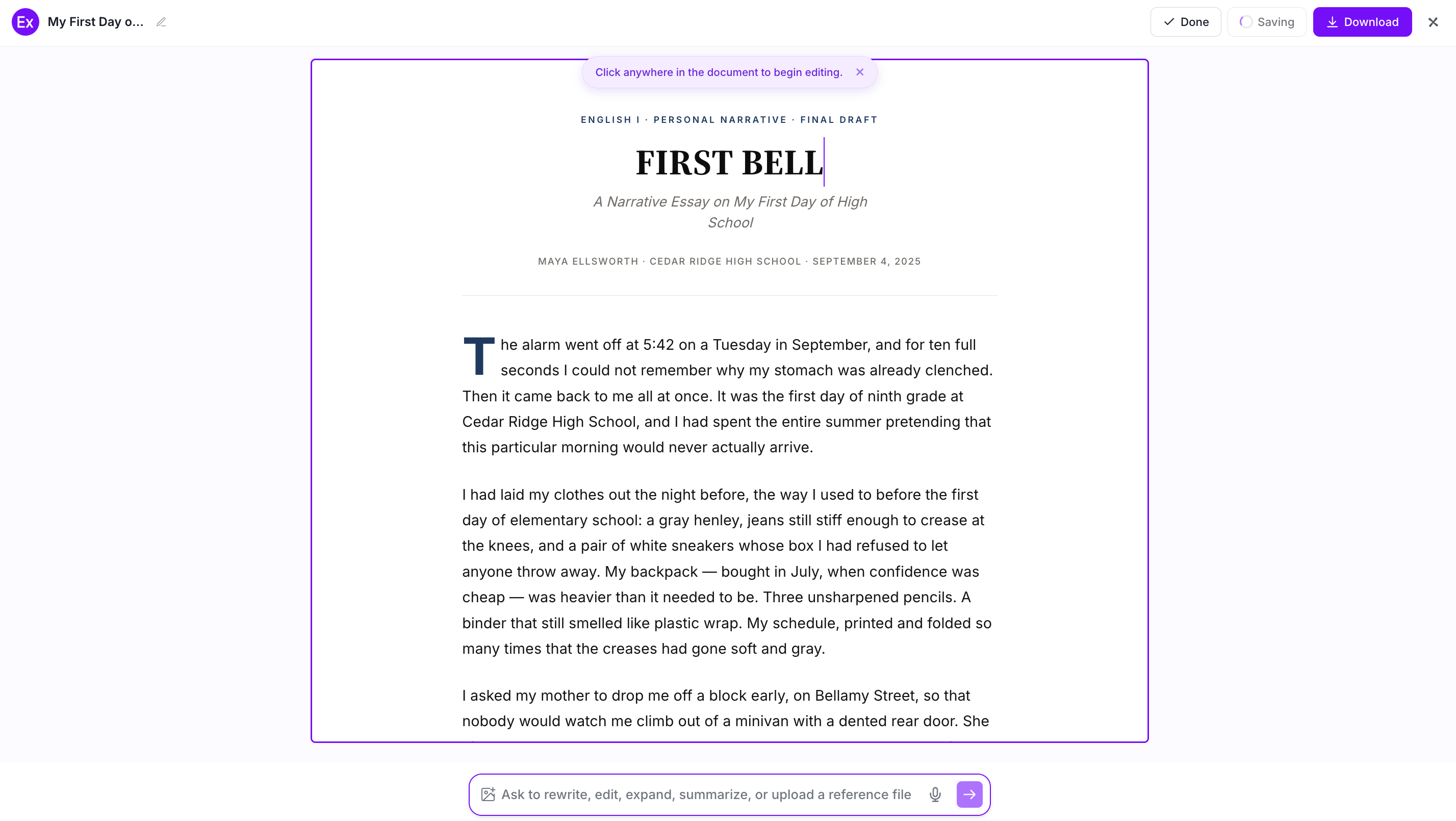 Narrative Essay Examples