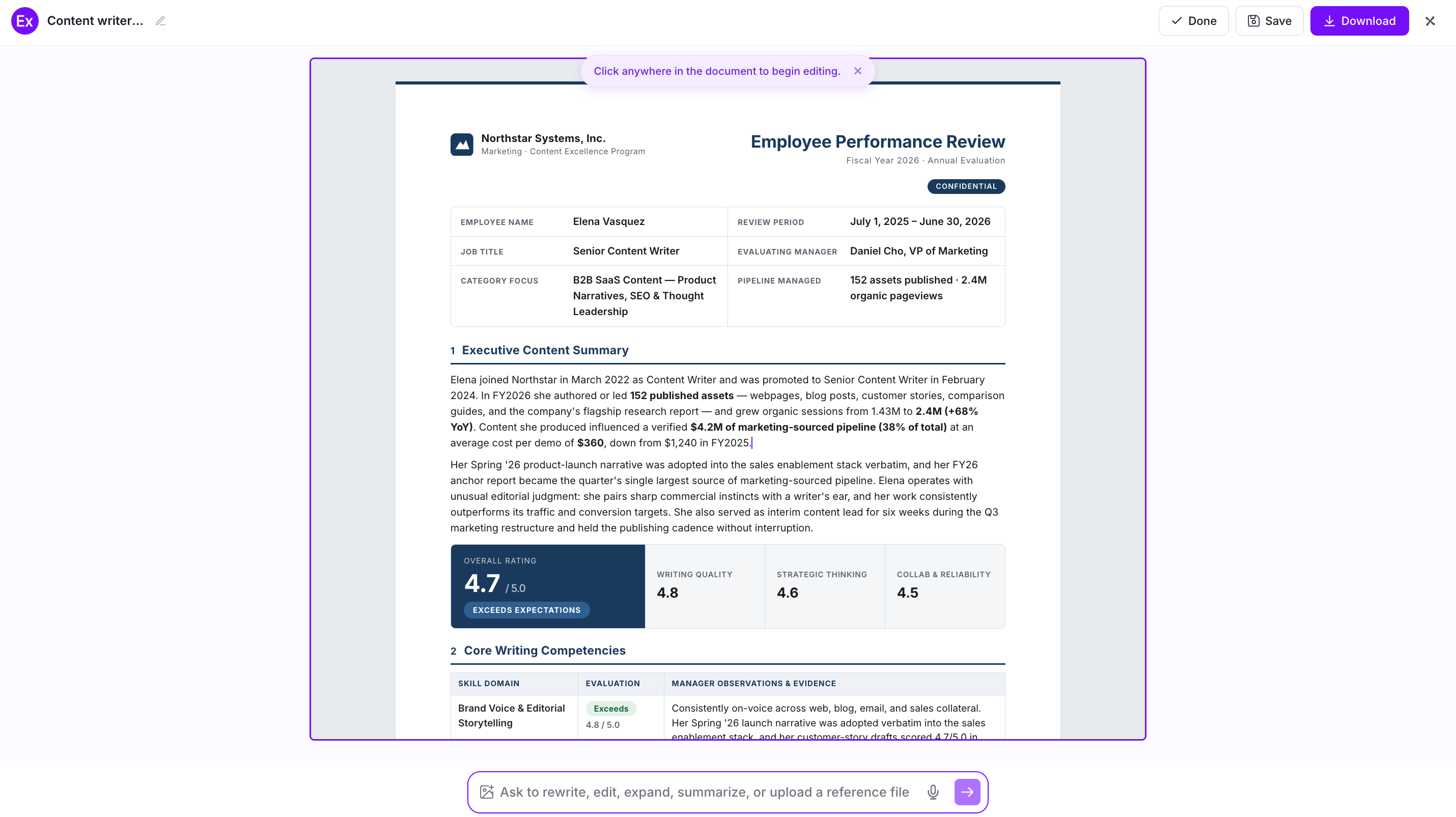 Performance Review Examples