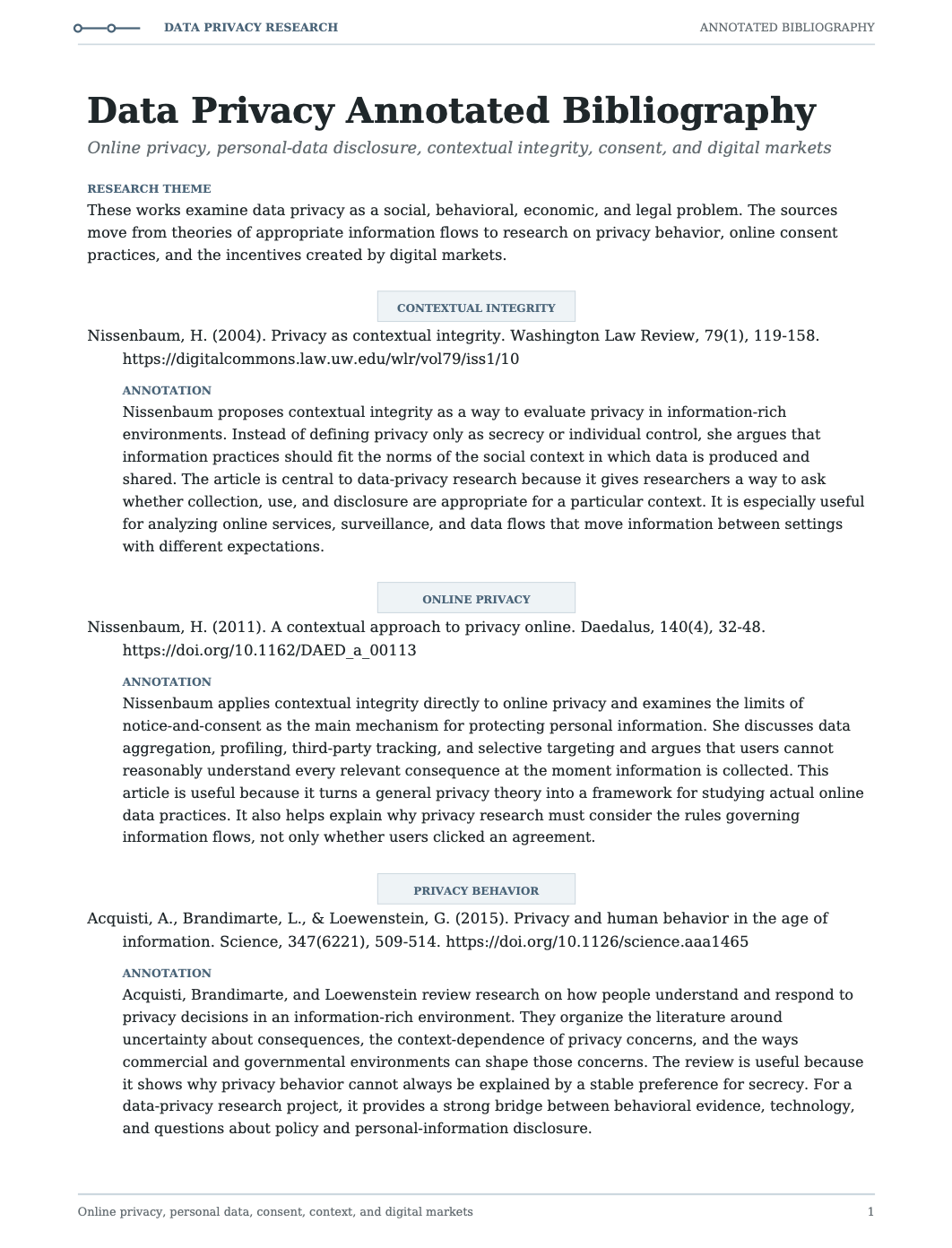 Data Privacy Annotated Bibliography - Free AI Annotated Bibliography Generator, 50+ Real Annotated Bibliography Examples