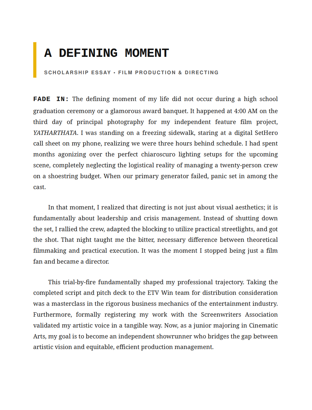 Defining Moment in My Life Scholarship Essay - Free AI Scholarship Essay Generator, 50+ Real Scholarship Essay Examples