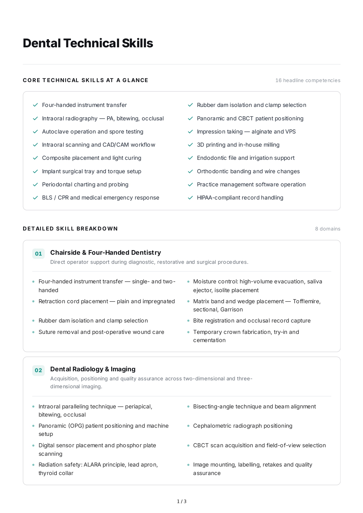 Dental Technical Skills - Free AI Technical Skills Generator, 50+ Real Technical Skills Examples
