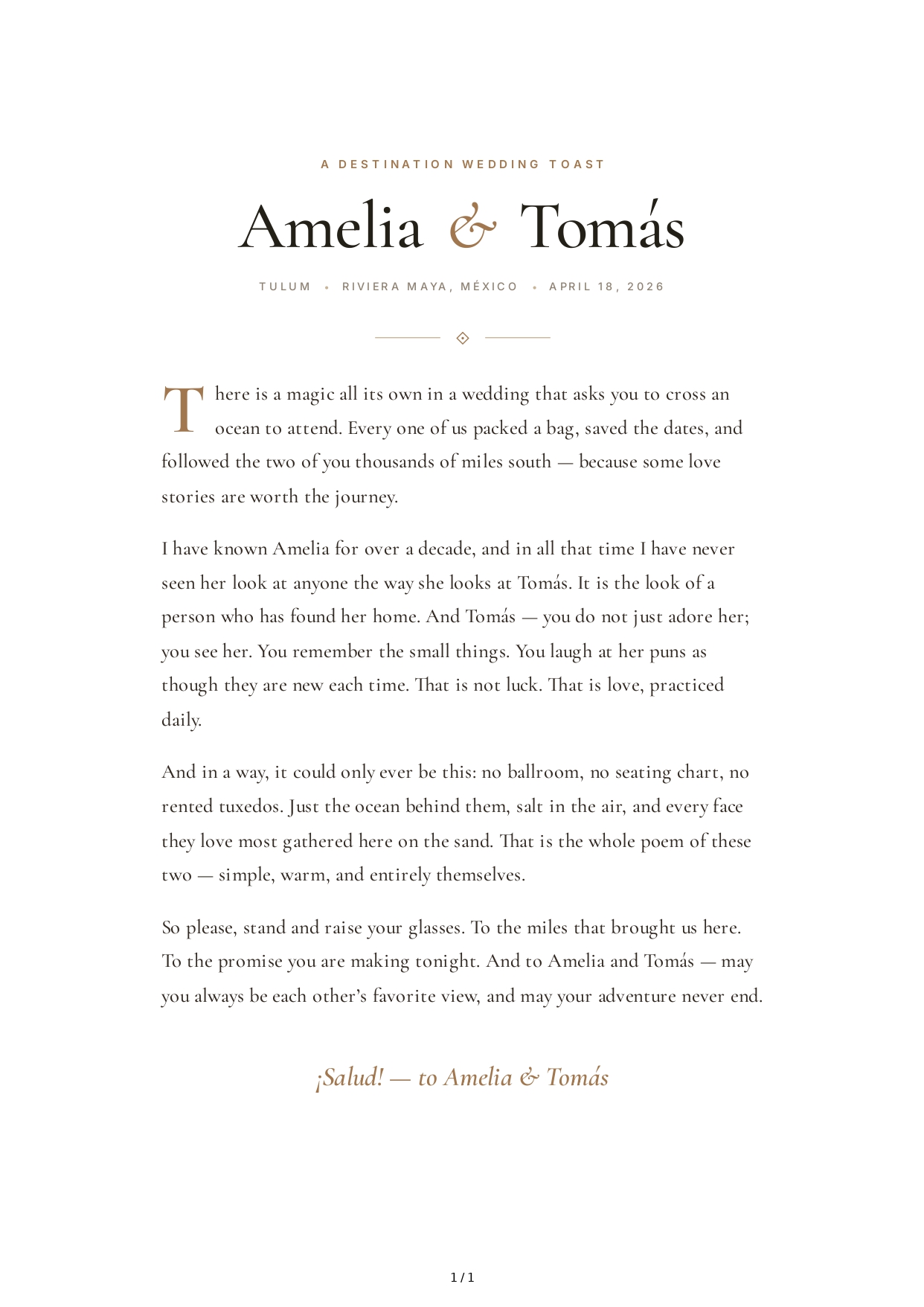 Destination Wedding Toast - Free AI Wedding Toast Generator, 50+ Real Wedding Toast Examples