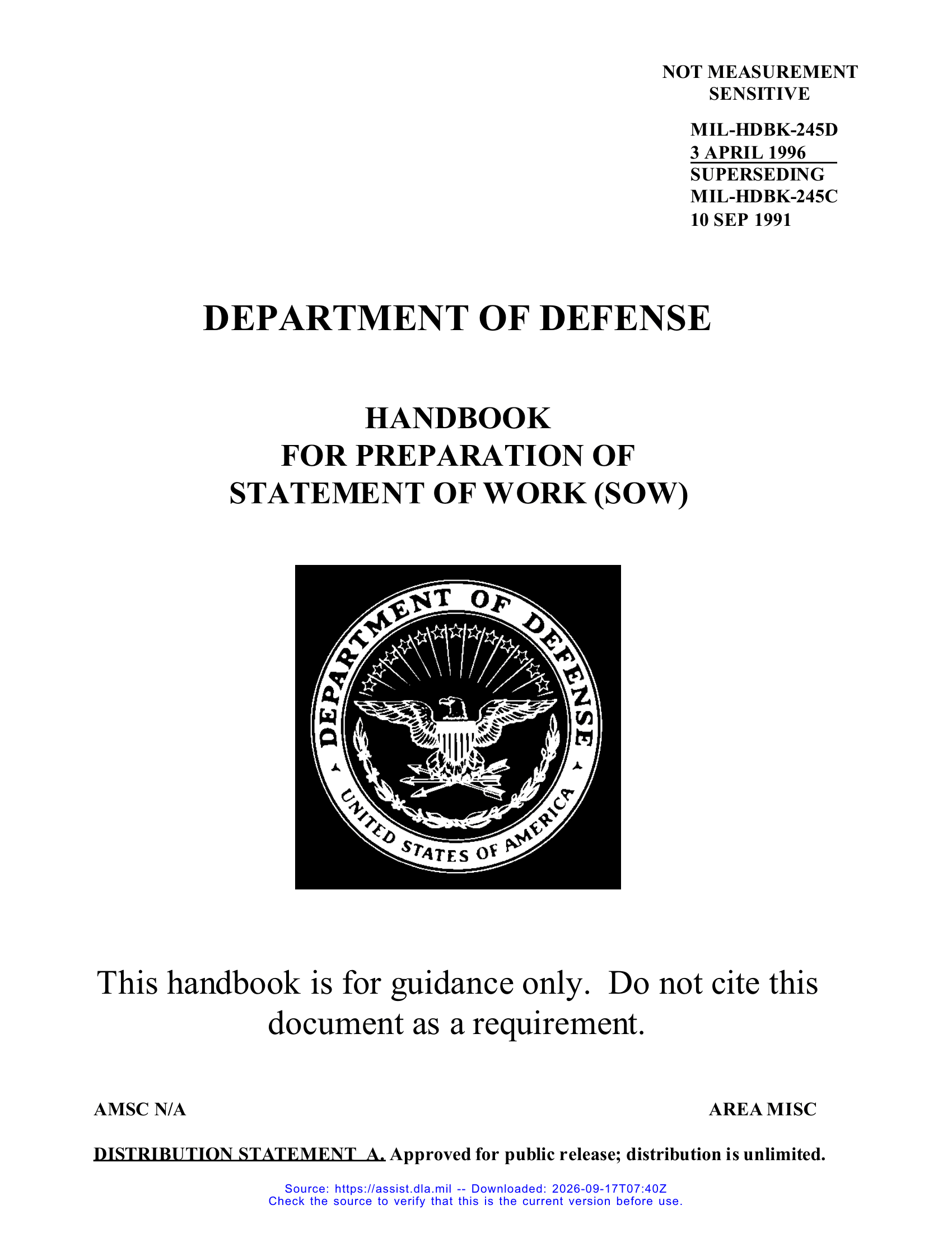 DoD Preparation of Statement of Work (SOW) Handbook - Free AI Handbook Generator, 50+ Real Handbook Examples