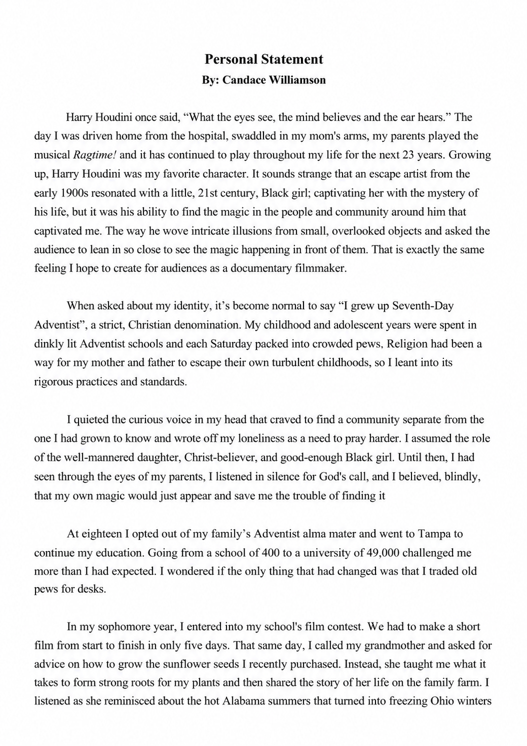 Documentary Filmmaking Personal Statement - Free AI Statement Generator, 50+ Real Statement Examples