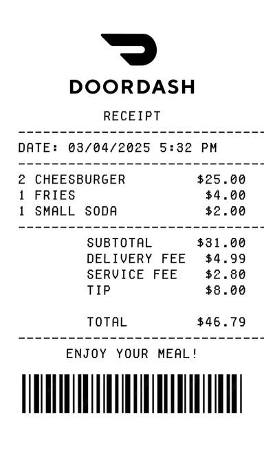 DoorDash Business Order Receipt - Free AI Receipt Generator, 50+ Real Receipt Examples