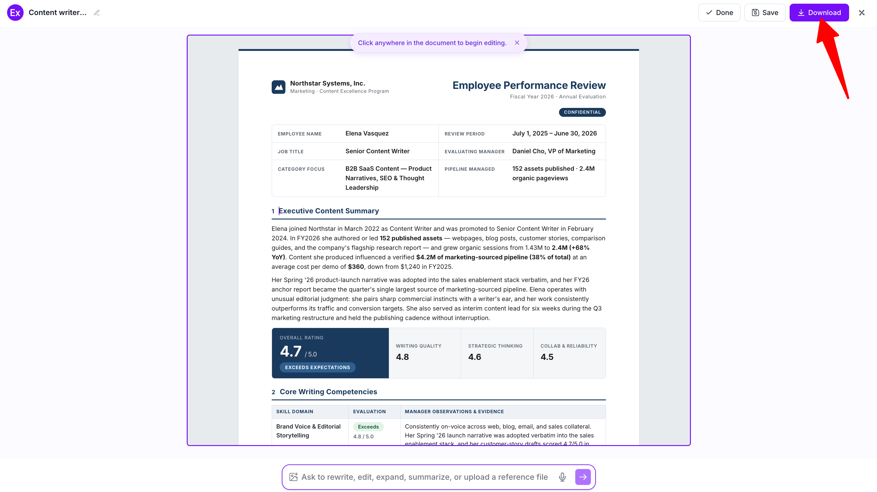 Performance Review Examples