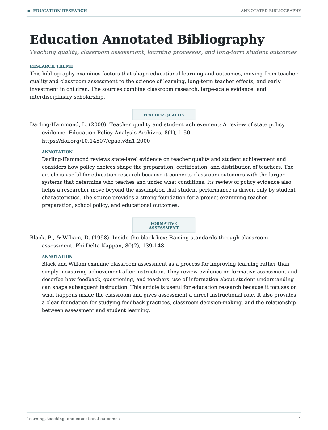 Education Annotated Bibliography - Free AI Annotated Bibliography Generator, 50+ Real Annotated Bibliography Examples