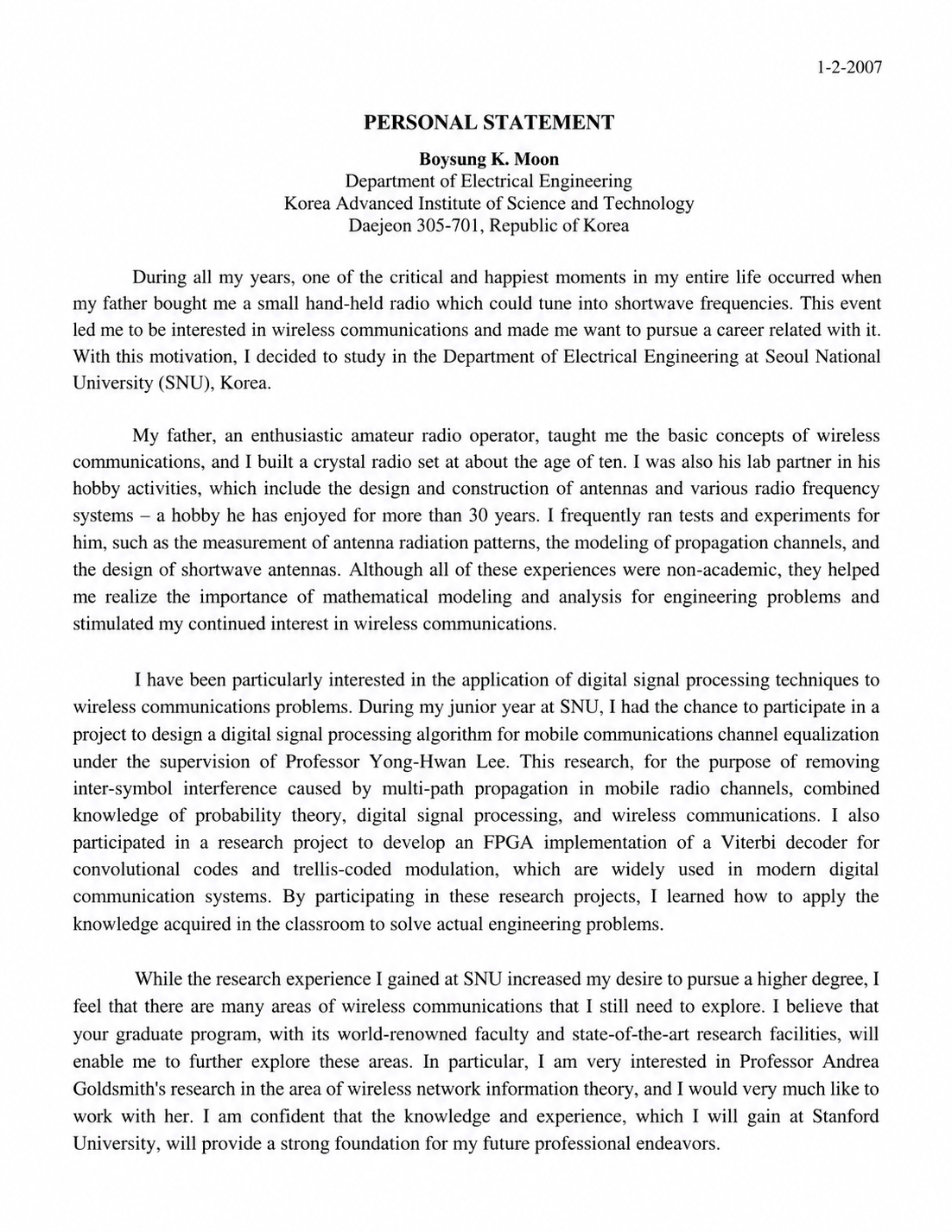 Electrical Engineering Personal Statement - Free AI Statement Generator, 50+ Real Statement Examples