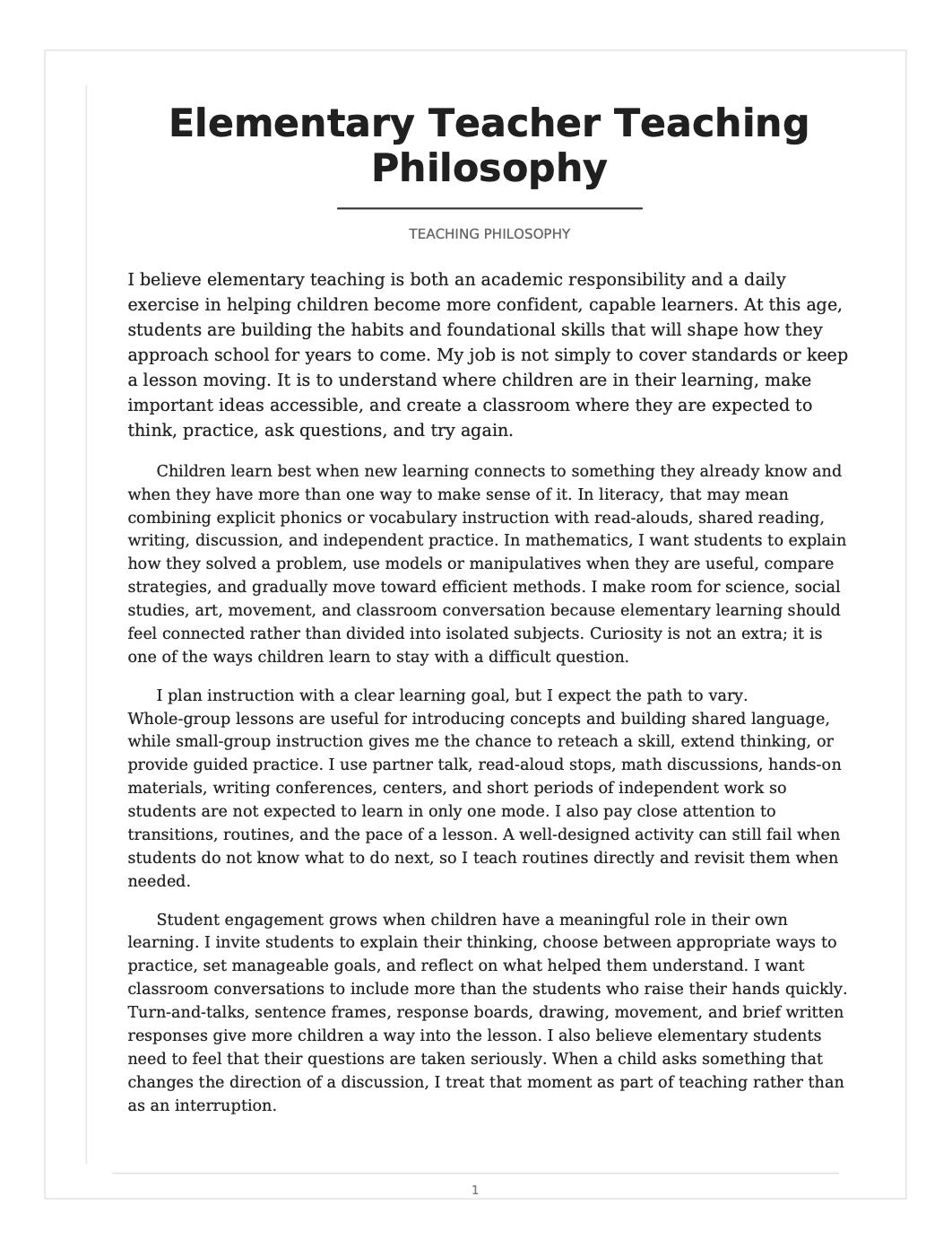 Elementary Teacher Teaching Philosophy - Free AI Teaching Philosophy Generator, 50+ Real Teaching Philosophy Examples