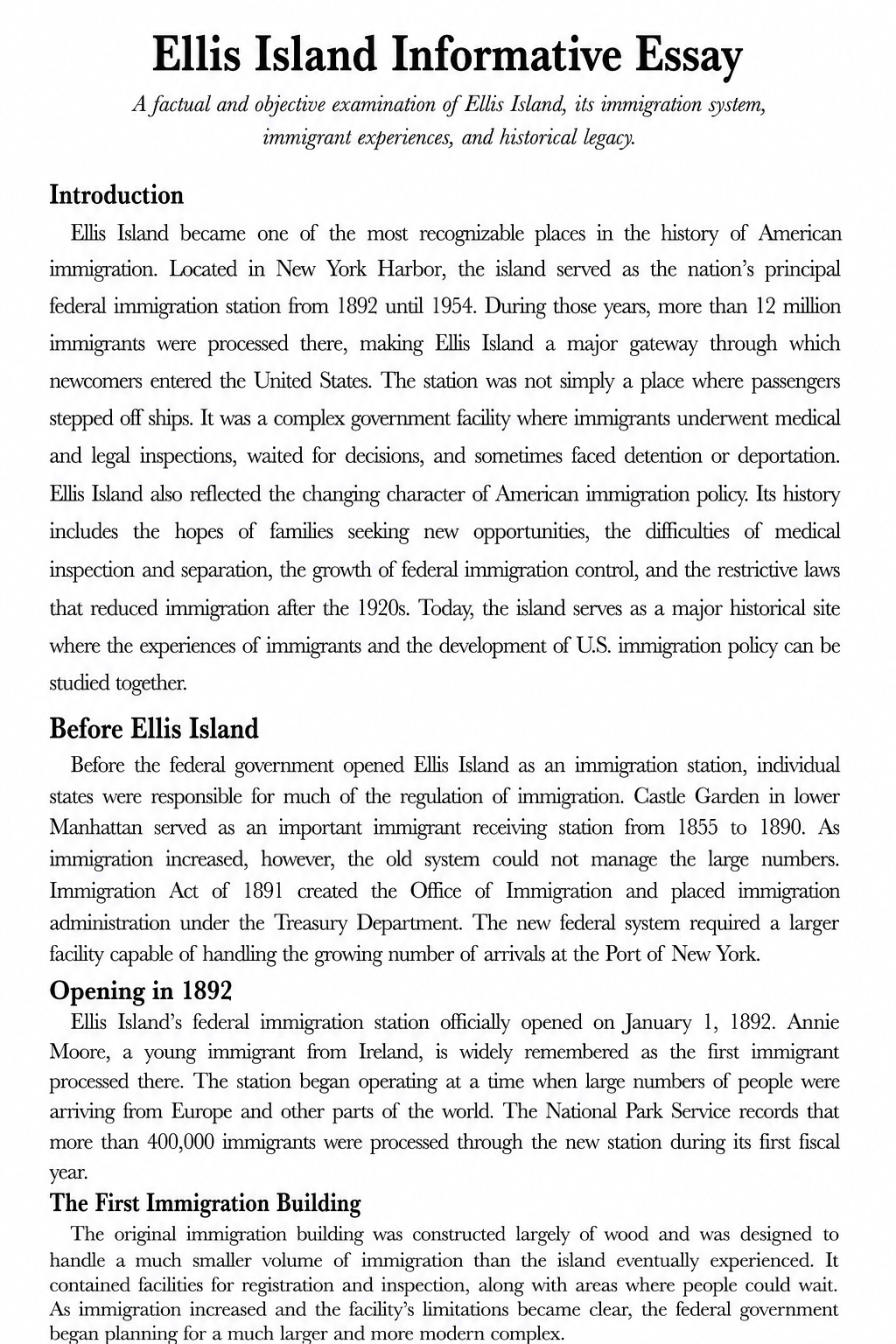 Ellis Island Informative Essay - Free AI Informative Essay Generator, 50+ Real Informative Essay Examples