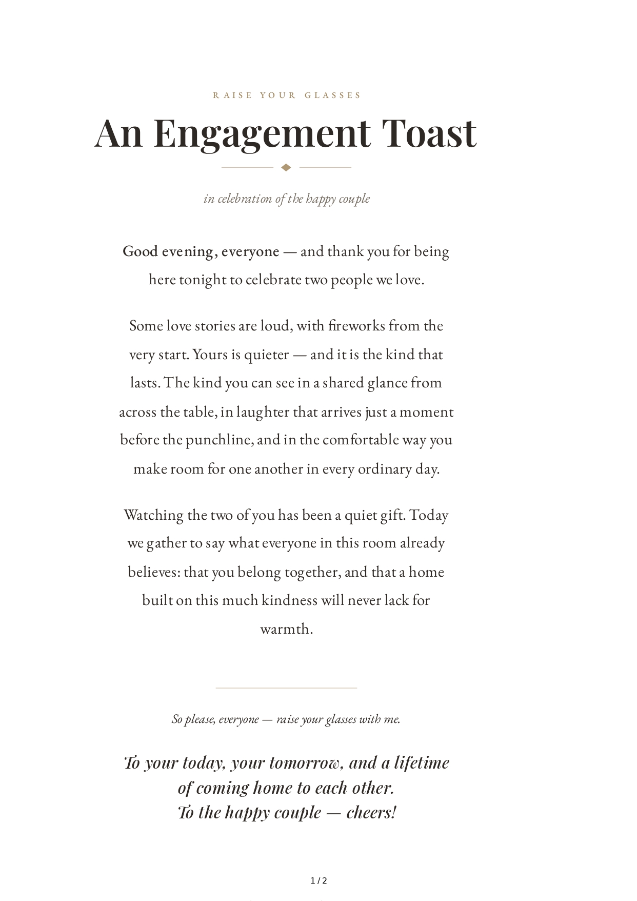 Engagement Party Toast - Free AI Wedding Toast Generator, 50+ Real Wedding Toast Examples