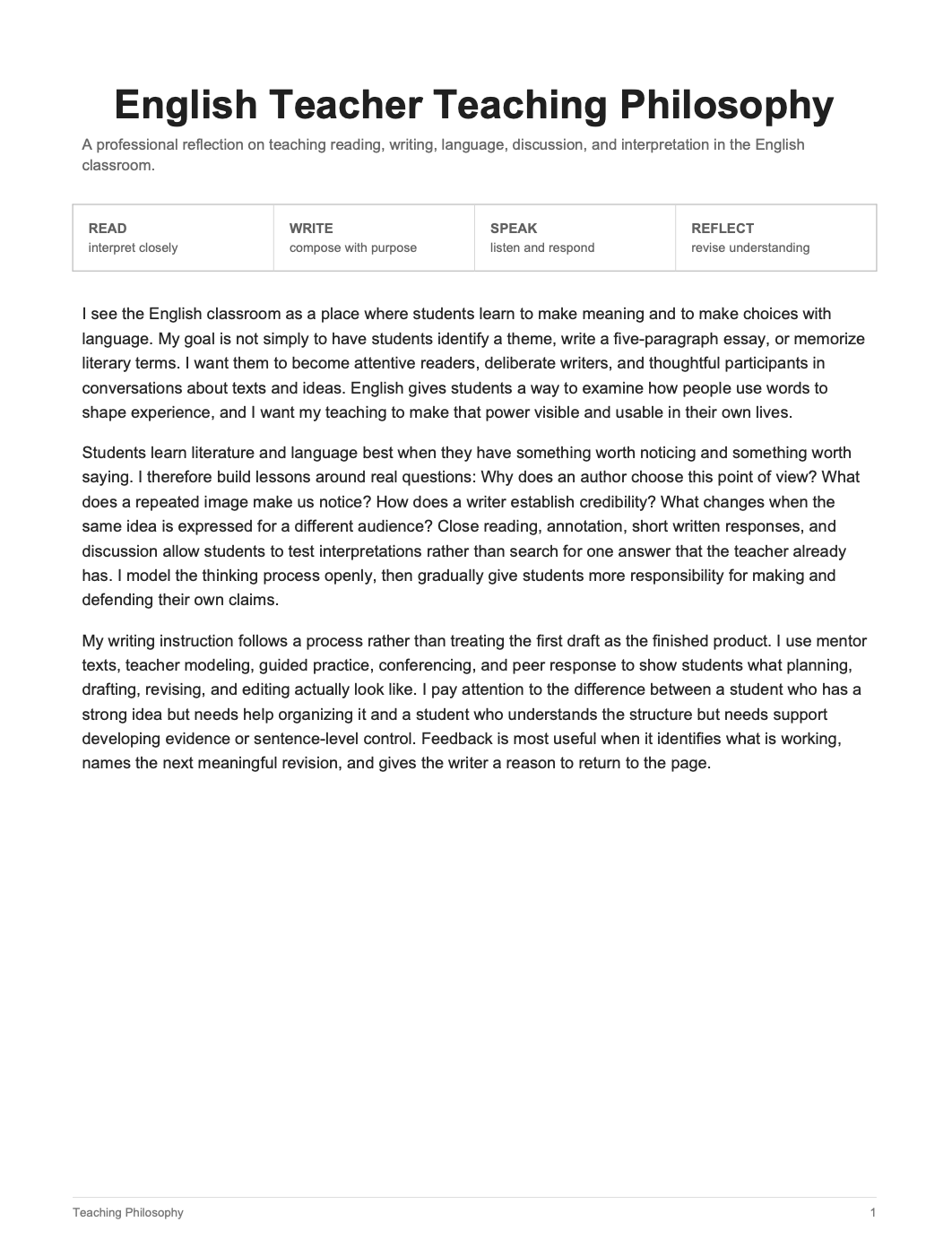 English Teacher Teaching Philosophy - AI Teaching Philosophy Generator, 50+ Real Teaching Philosophy Examples