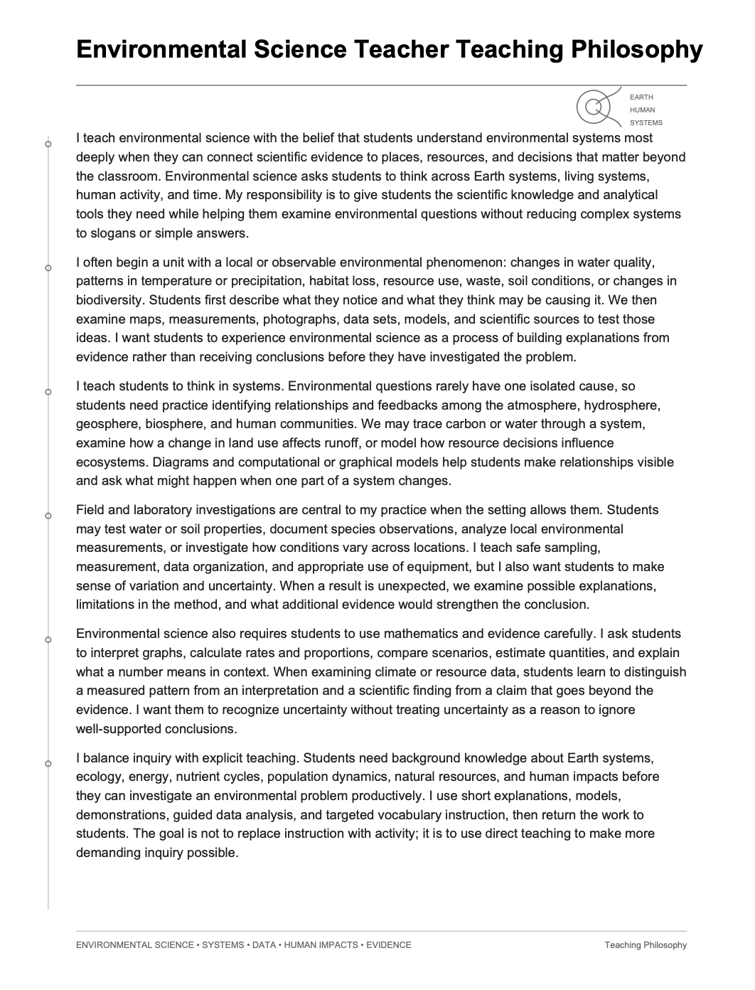 Environmental Science Teacher Teaching Philosophy - AI Teaching Philosophy Generator, 50+ Real Teaching Philosophy Examples