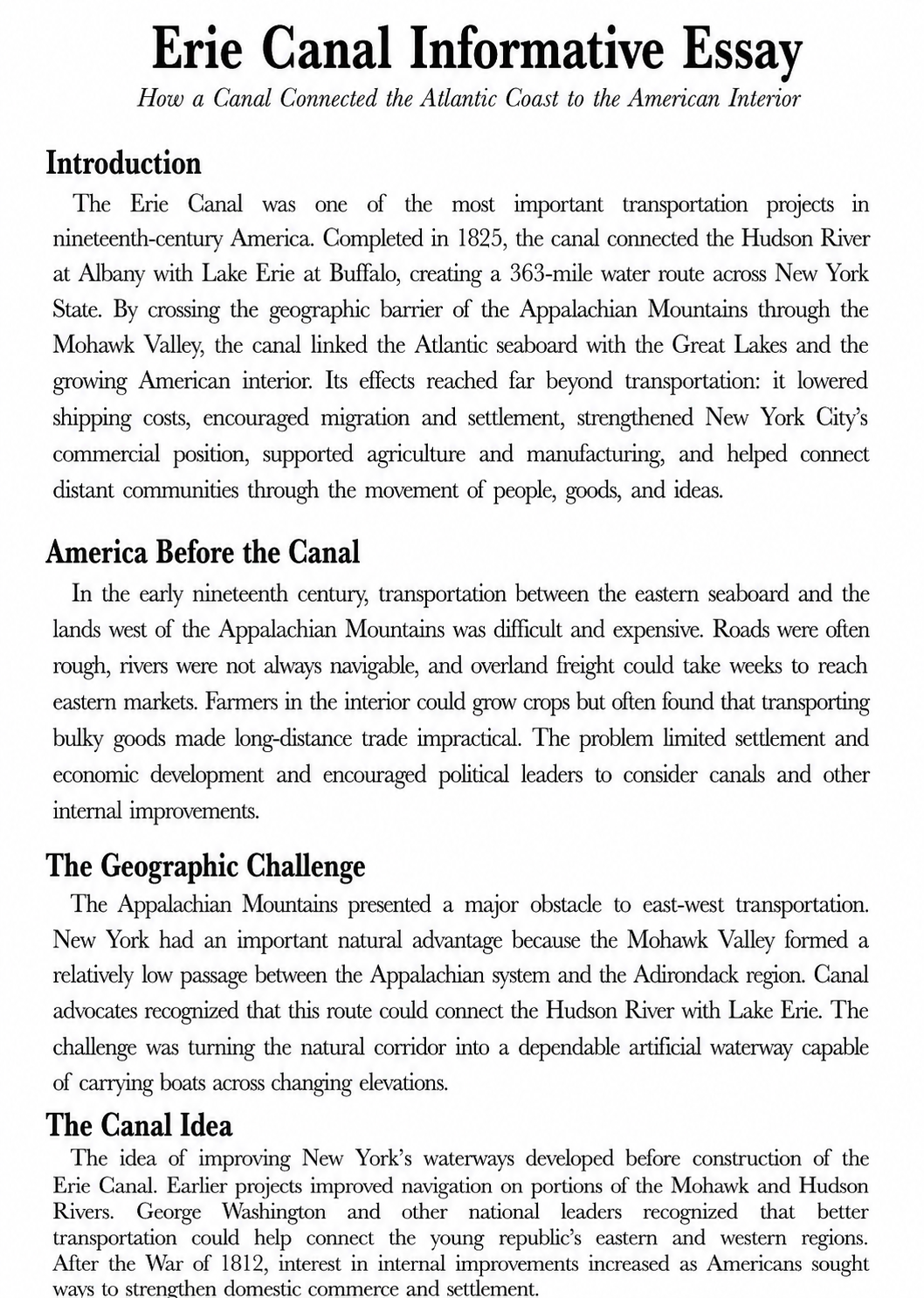 Erie Canal Informative Essay - Free AI Informative Essay Generator, 50+ Real Informative Essay Examples