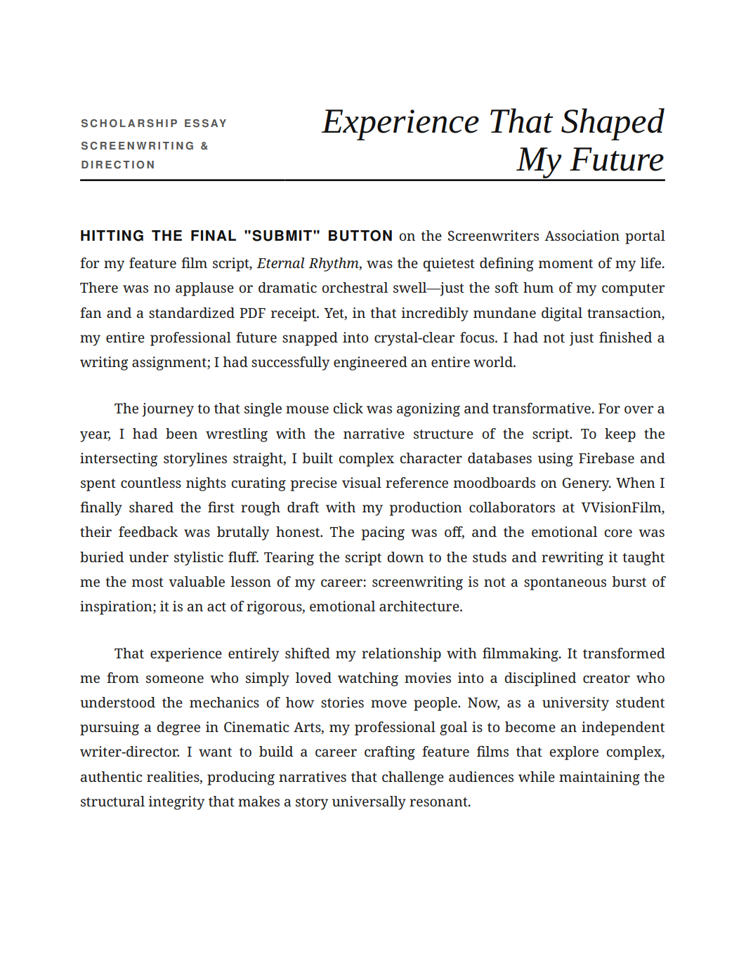 Experience That Shaped My Future Scholarship Essay - Free AI Scholarship Essay Generator, 50+ Real Scholarship Essay Examples