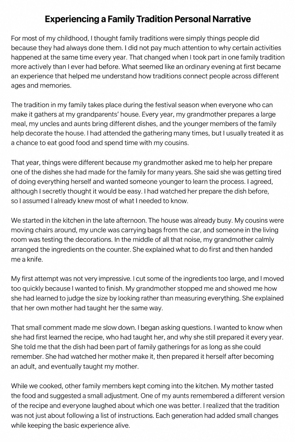 Experiencing a Family Tradition Personal Narrative - Free AI Personal Narrative Generator, 50+ Real Personal Narrative Examples