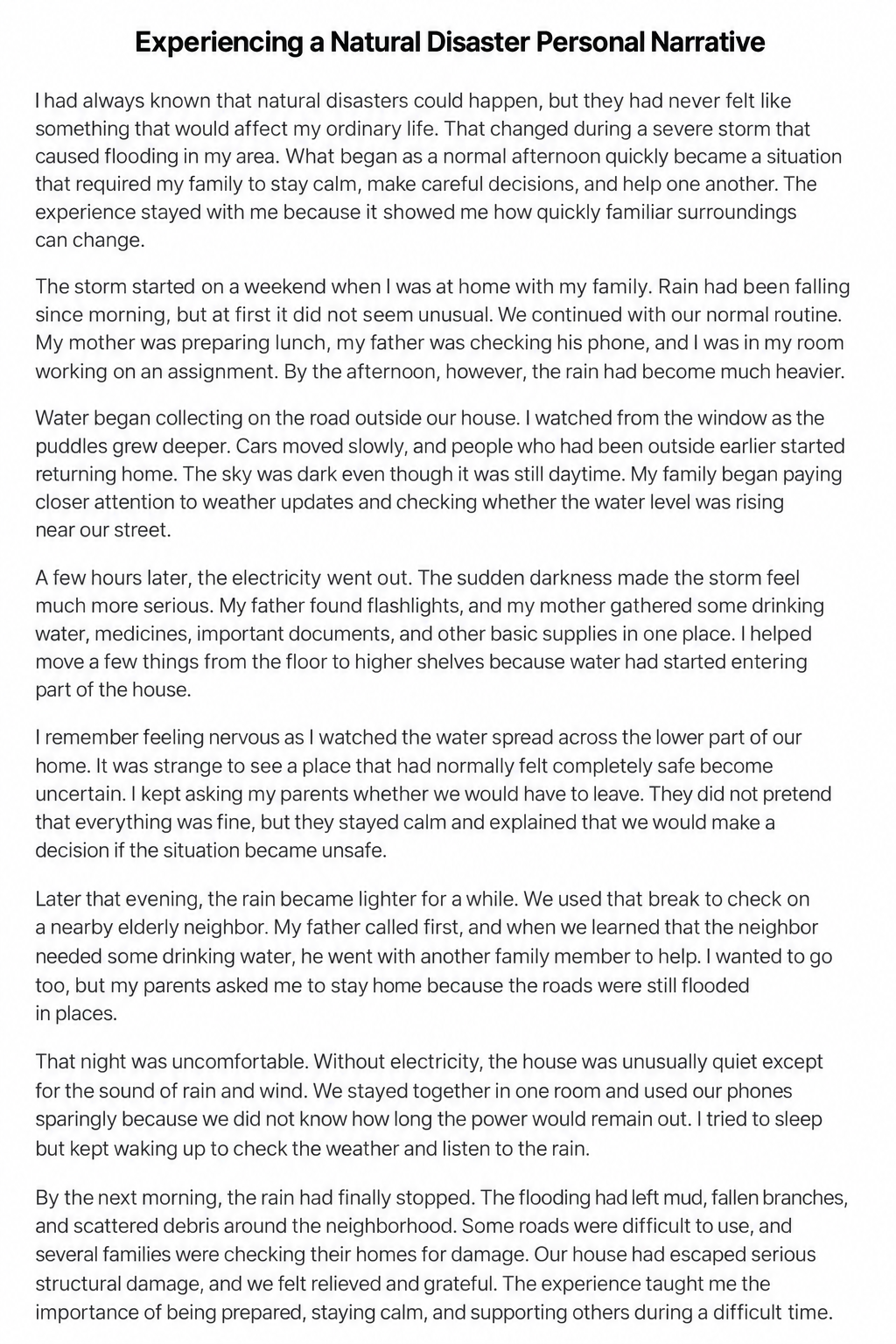 Experiencing a Natural Disaster Personal Narrative - Free AI Personal Narrative Generator, 50+ Real Personal Narrative Examples