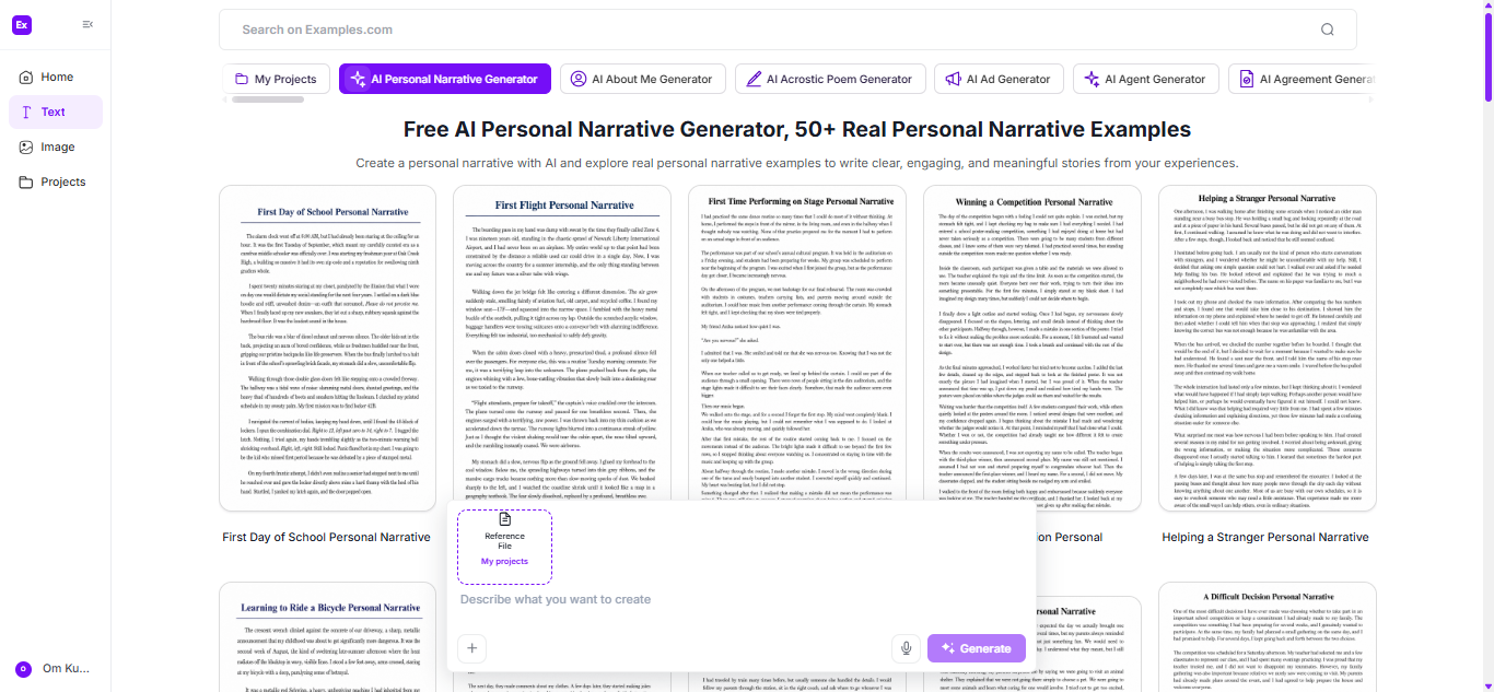 Personal Narrative Examples