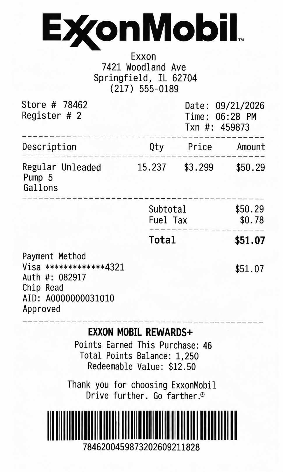 ExxonMobil Fuel Purchase Receipt - Free AI Receipt Generator, 50+ Real Receipt Examples