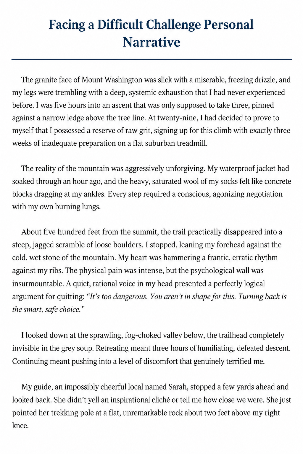 Facing a Difficult Challenge Personal Narrative - Free AI Personal Narrative Generator, 50+ Real Personal Narrative Examples
