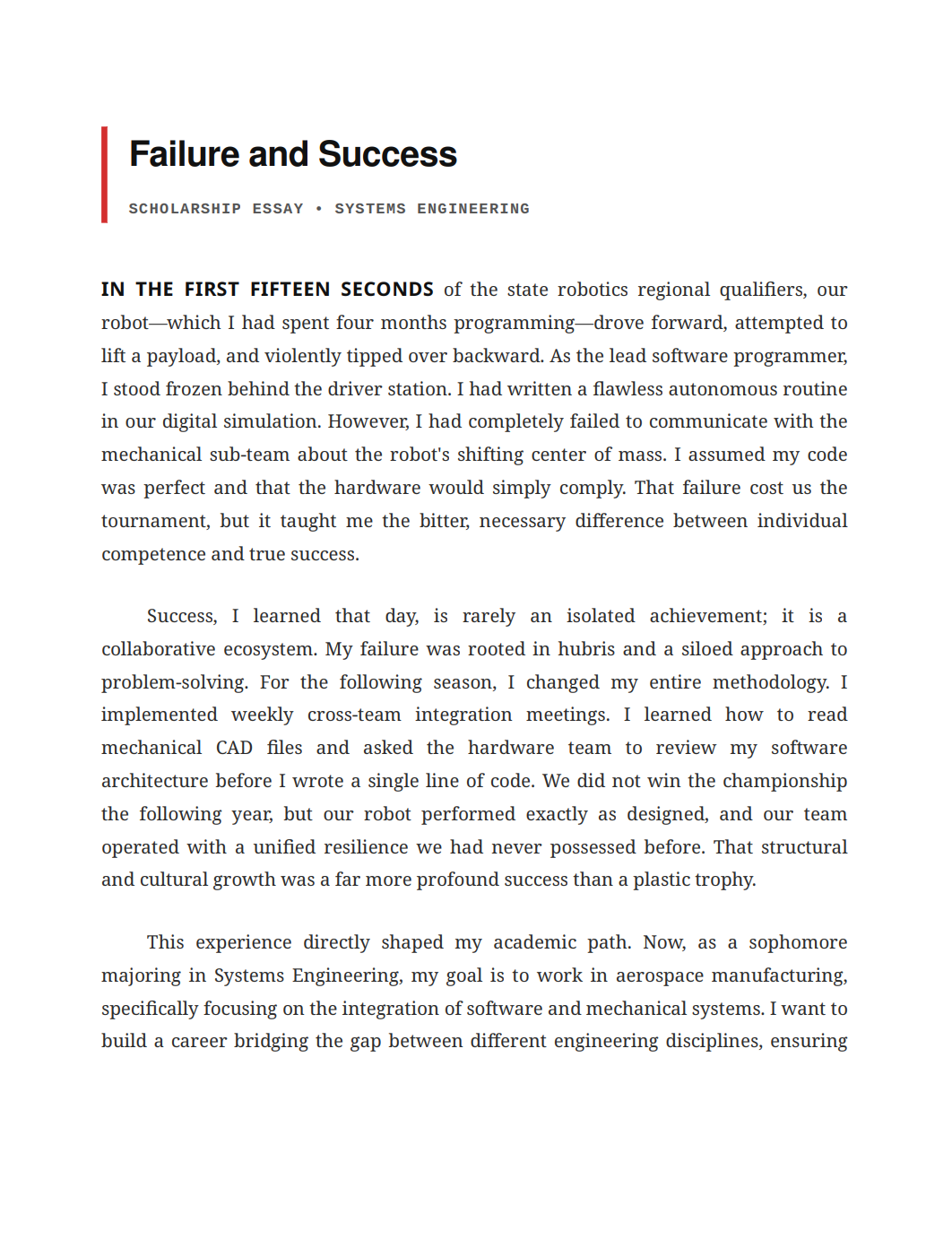 Failure and Success Scholarship Essay - Free AI Scholarship Essay Generator, 50+ Real Scholarship Essay Examples