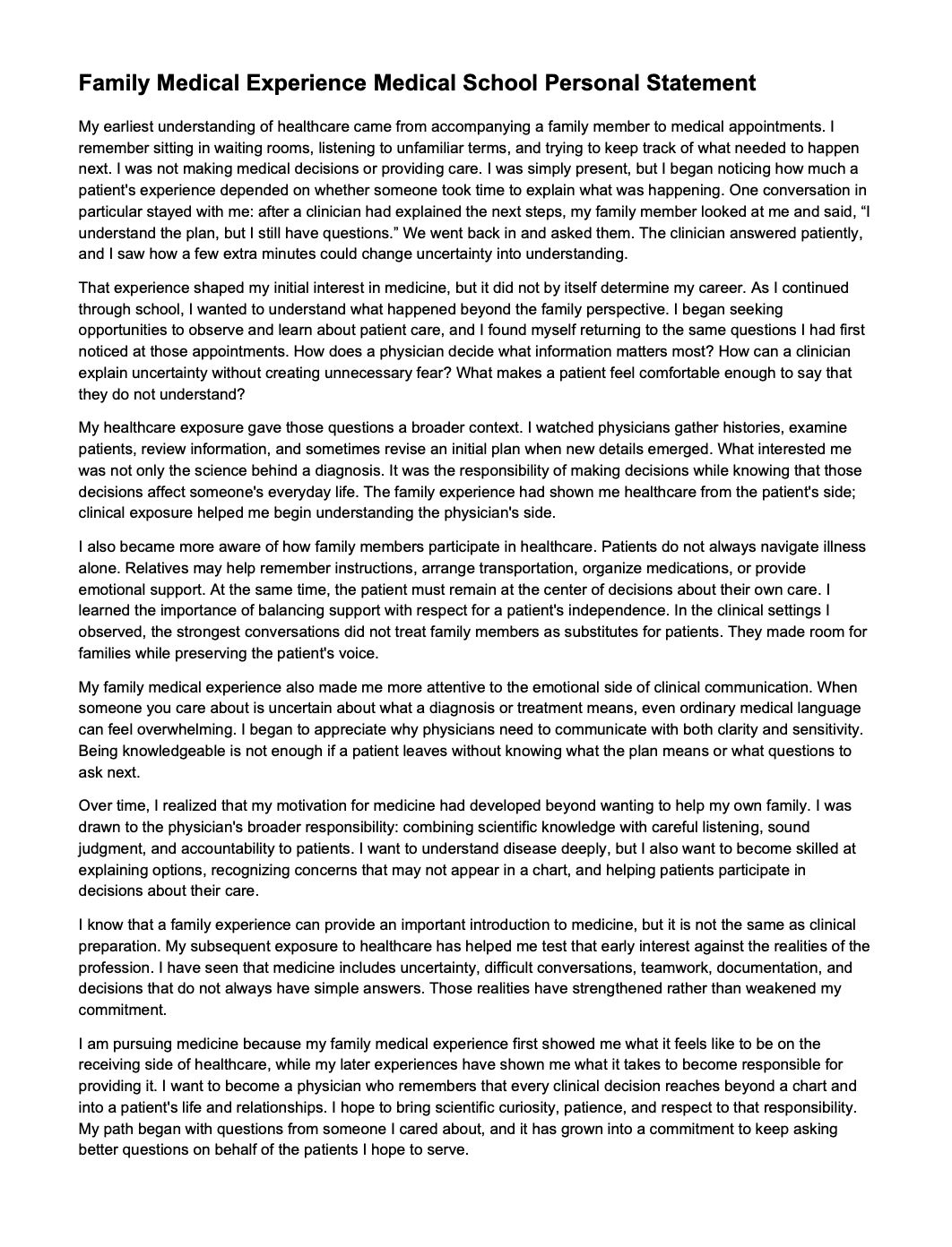 Family Medical Experience Medical School Personal Statement - Free AI Medical School Personal Statement Generator, 50+ Real Medical School Personal Statement Examples