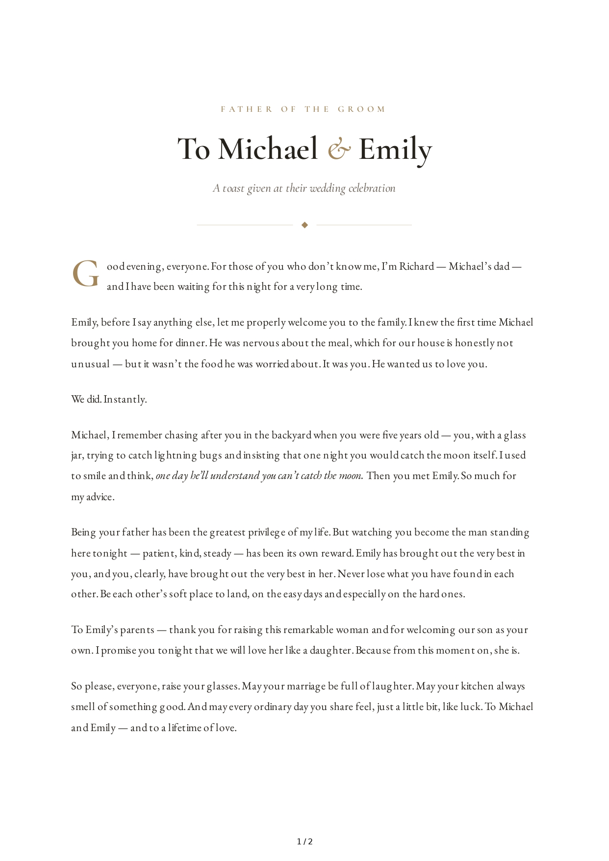 Father of the Groom Wedding Toast - Free AI Wedding Toast Generator, 50+ Real Wedding Toast Examples