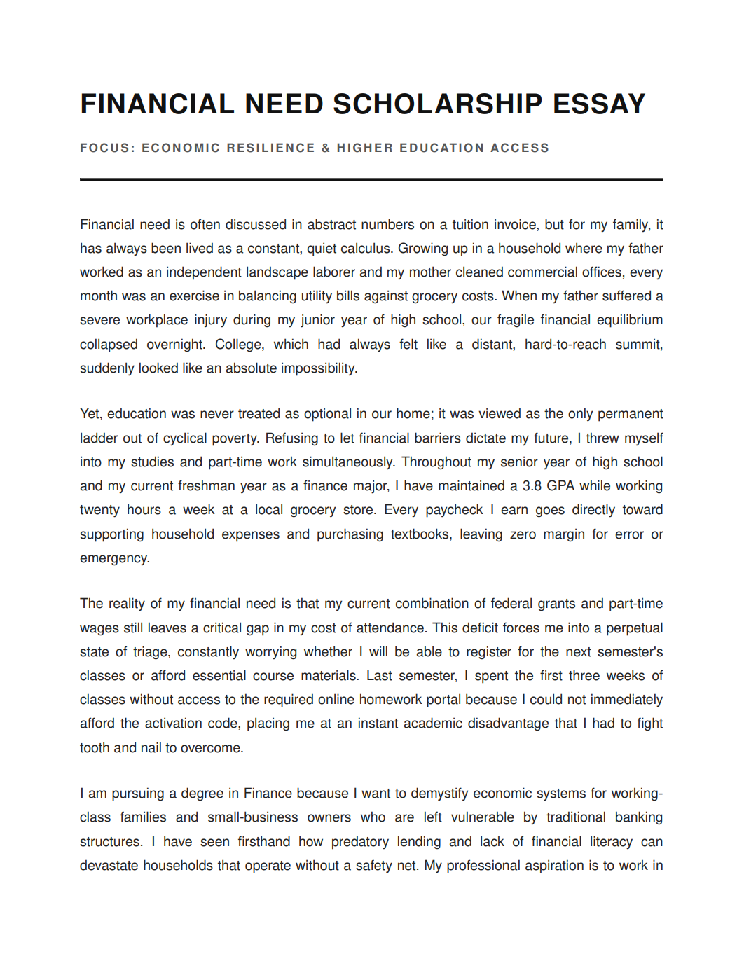 Financial Need Scholarship Essay - Free AI Scholarship Essay Generator, 50+ Real Scholarship Essay Examples