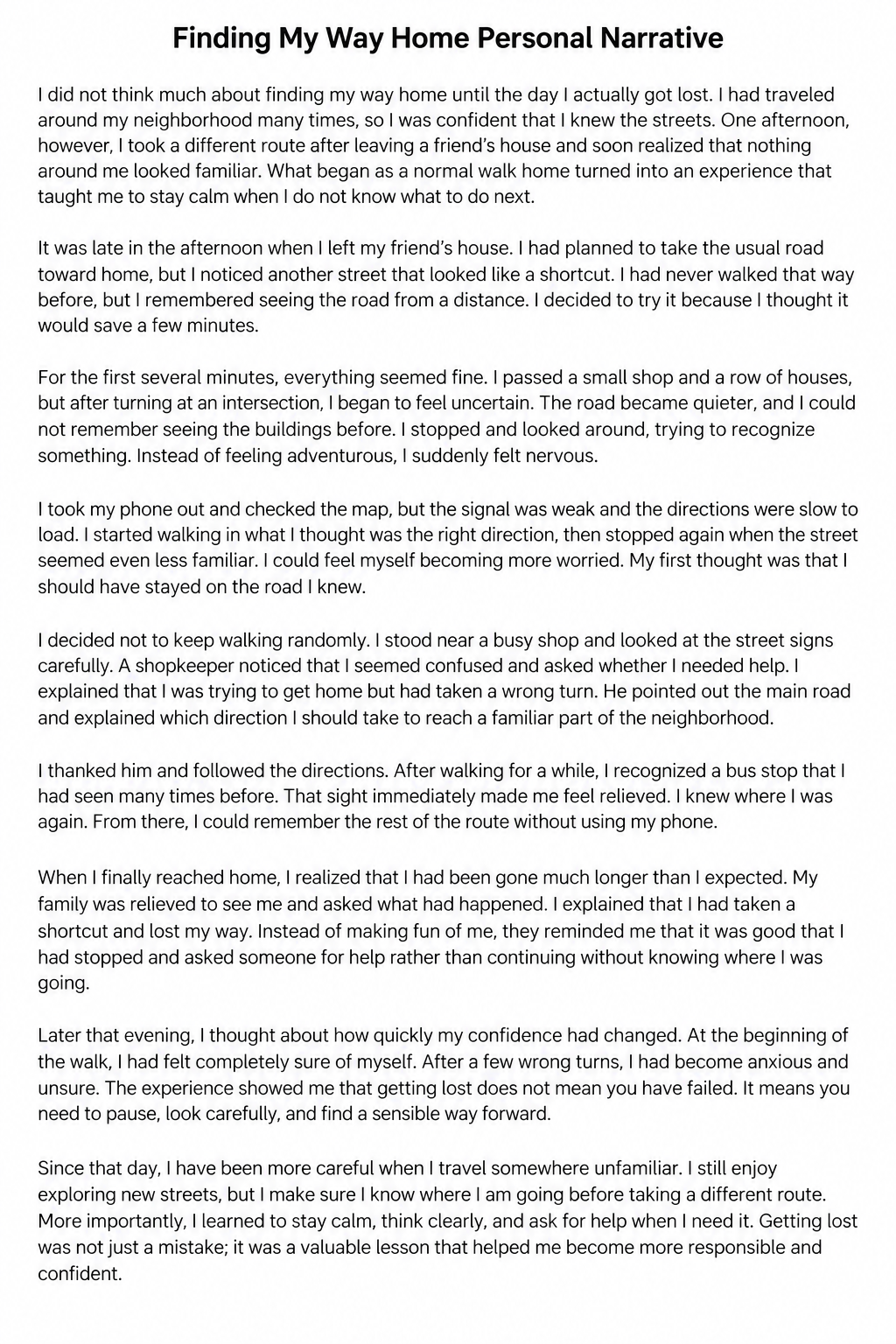 Finding My Way Home Personal Narrative - Free AI Personal Narrative Generator, 50+ Real Personal Narrative Examples