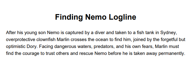 Finding Nemo Logline - Free AI Logline Generator, 50+ Real Logline Examples