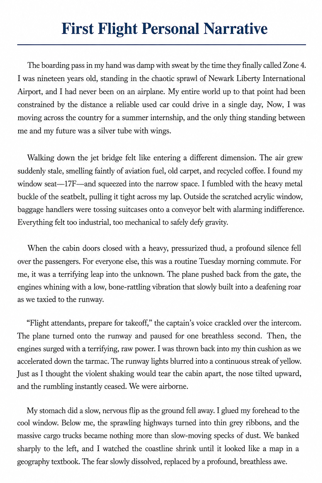 First Flight Personal Narrative - Free AI Personal Narrative Generator, 50+ Real Personal Narrative Examples