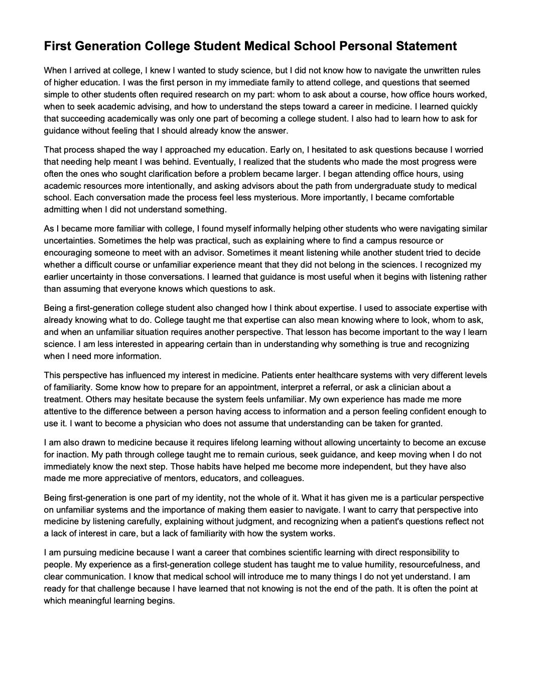 First Generation College Student Medical School Personal Statement - Free AI Medical School Personal Statement Generator, 50+ Real Medical School Personal Statement Examples