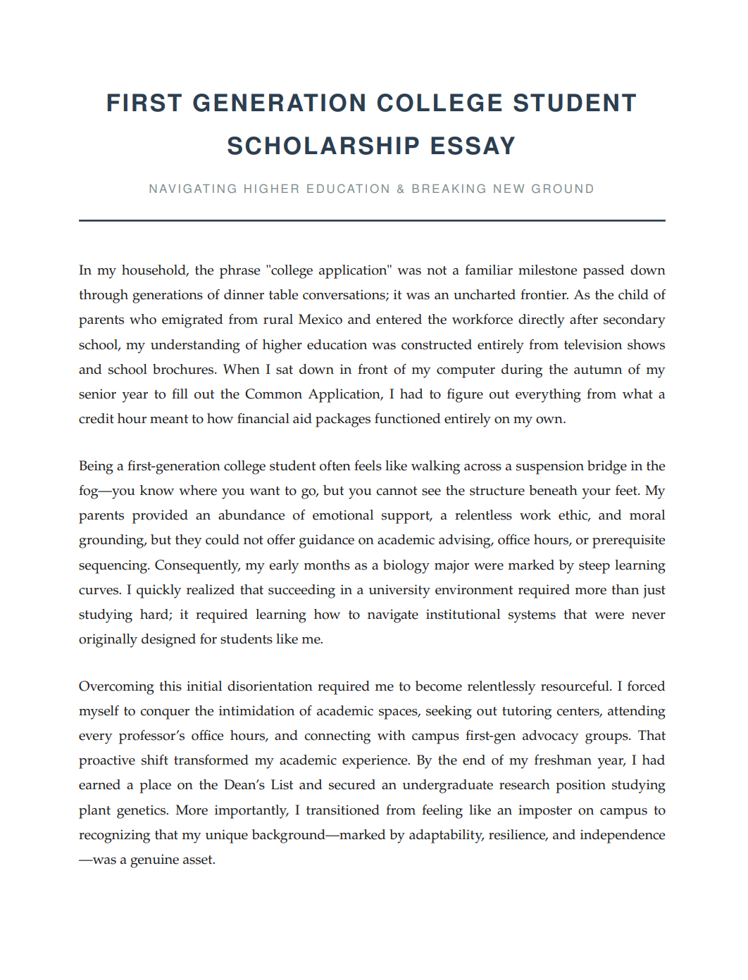 First Generation College Student Scholarship Essay - Free AI Scholarship Essay Generator, 50+ Real Scholarship Essay Examples